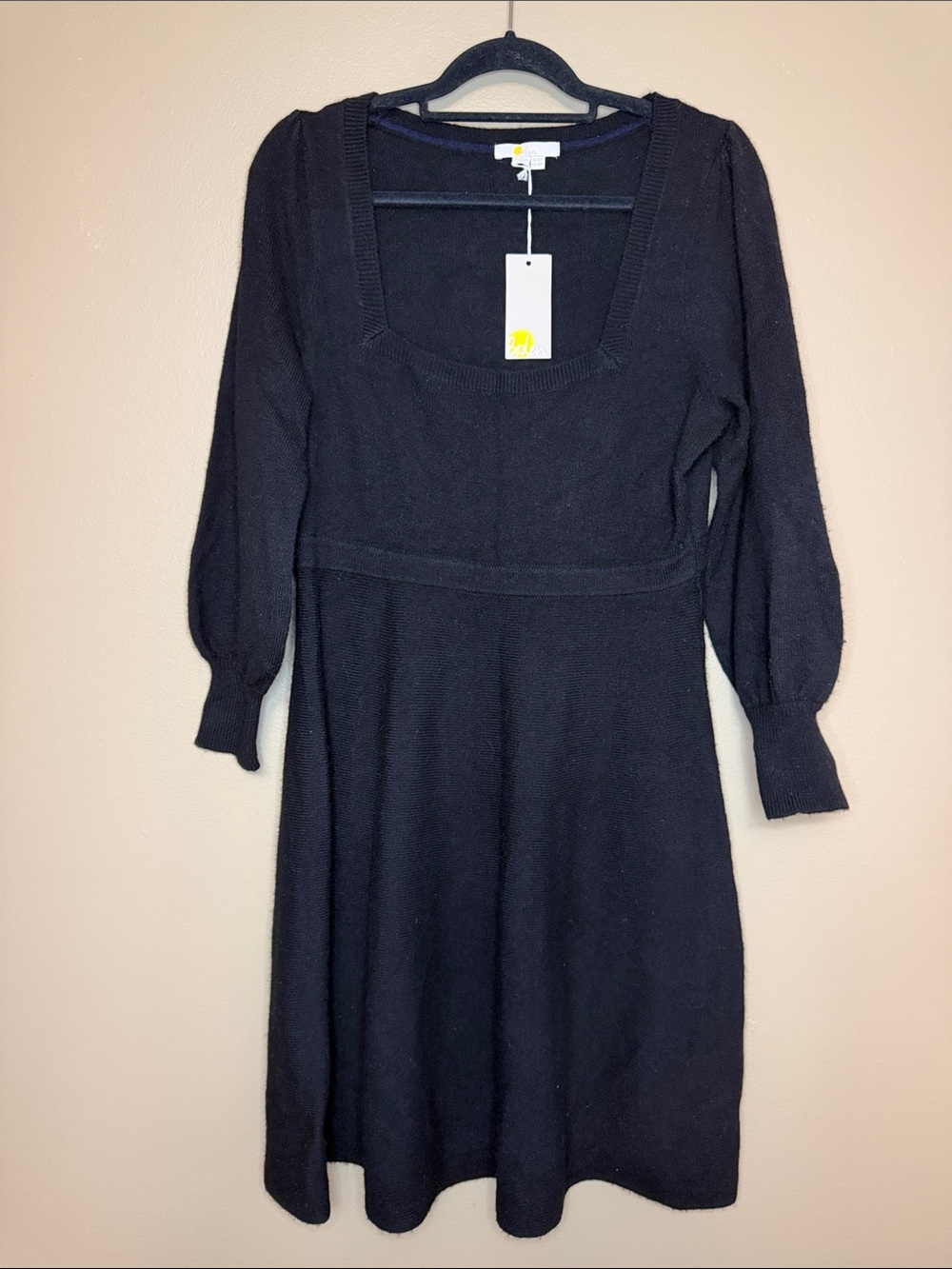 NWT Boden Women’s Wool Poly Black Knit Square-Neck Knee Length Dress - 12P